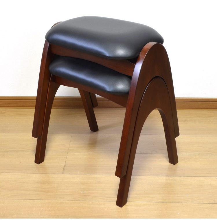 天然木スタッキングスツール 2脚組 完成品 マホガニー スツール