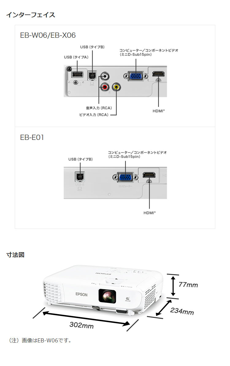 エプソン ビジネスプロジェクター ベーシックモデル EB-W06 WXGA 3700lm EPSON ダイレクトパワーオン オートパワーオン  台形歪み補正 スピーカー内蔵 代引不可