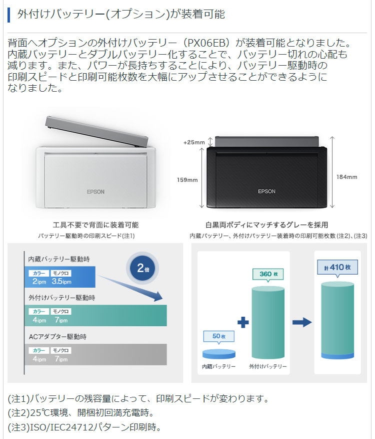 エプソン A4モバイルインクジェットプリンター PX-S06B ブラック EPSON