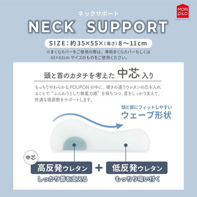 吸いつくもっちり生まくら モリシタ POUPON プポン 枕 波型 フラット