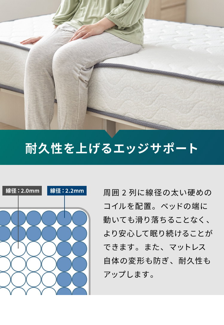 ダブル ポケットコイルマットレス 極厚21cm 672個 高反発 硬め ベット