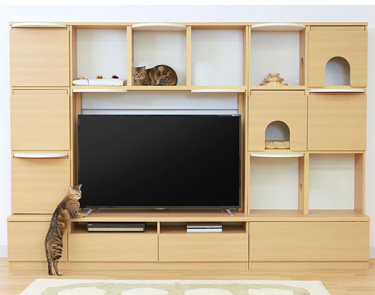 【美品】キャットタワーになる収納棚 キャットウォーク 本棚 ナチュラル Amazon | LOWYA ロウヤ 猫 家具 キャットタワー キャットウォーク 壁面