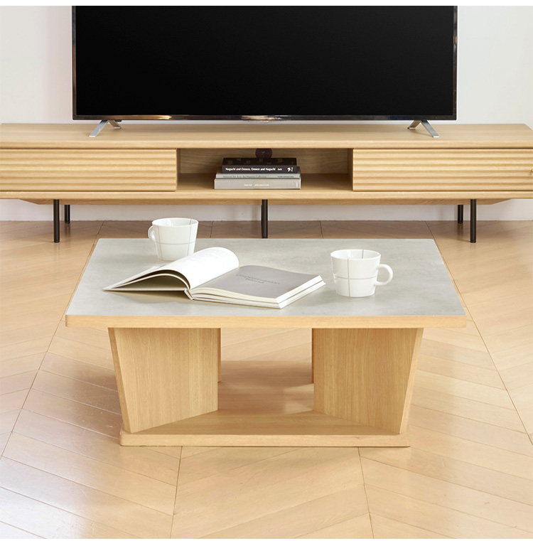 白井産業 テーブル 幅80cm 高さ30cm ナチュラルブラウン 石目調