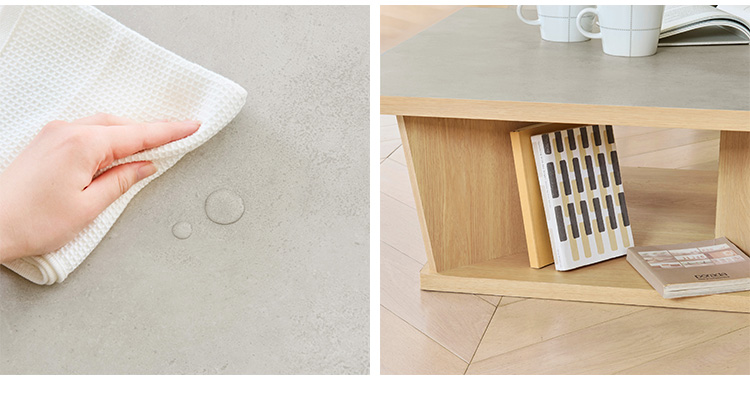 白井産業 テーブル 幅80cm 高さ30cm ナチュラルブラウン 石目調