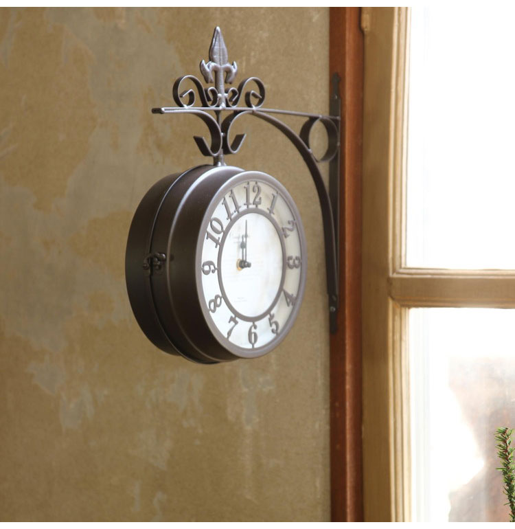 アイアン 壁掛け両面時計 直径30cm 壁掛け時計 両面時計 360度回転