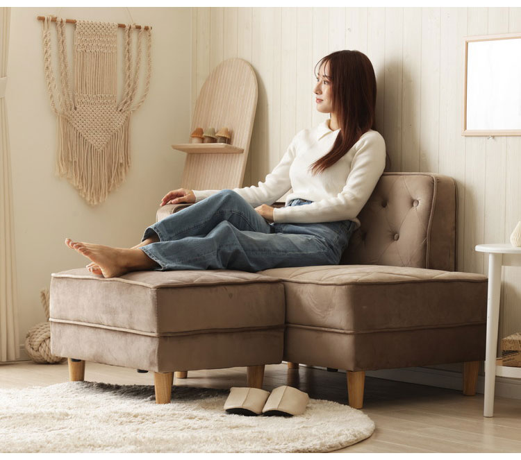 お値下げ⚪︎ソファ カウチソファ オットマン付き ローソファ 5way コンパクト コンパクト カウチソファ オットマン付き ベロア調 1台5役 5wayソファ