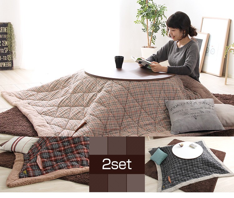 ポケット付こたつ布団セット！フラットヒーターこたつ2点セット（丸型