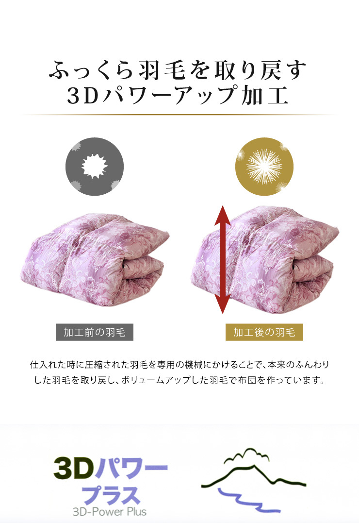 日本製 羽毛布団 シングル ロング ホワイトダックダウン90% 1.0kg 立体