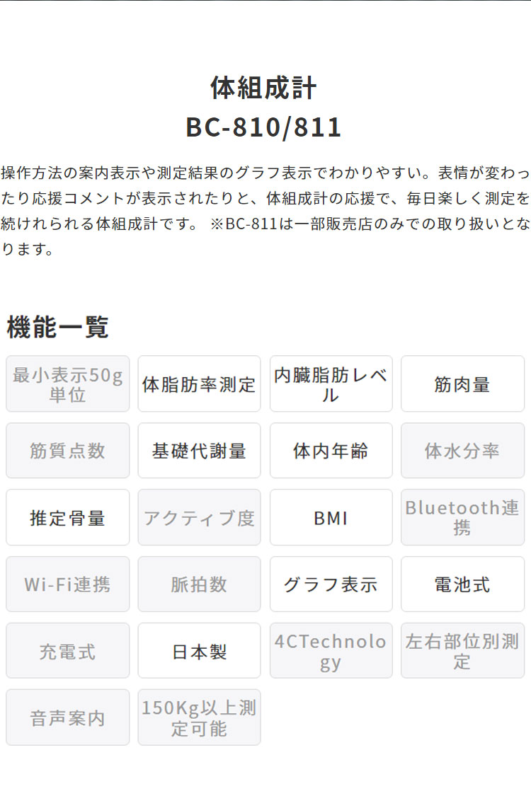 タニタ 測定を続けられる体組成計 体重計 BC-810-WH ホワイト 体組成計