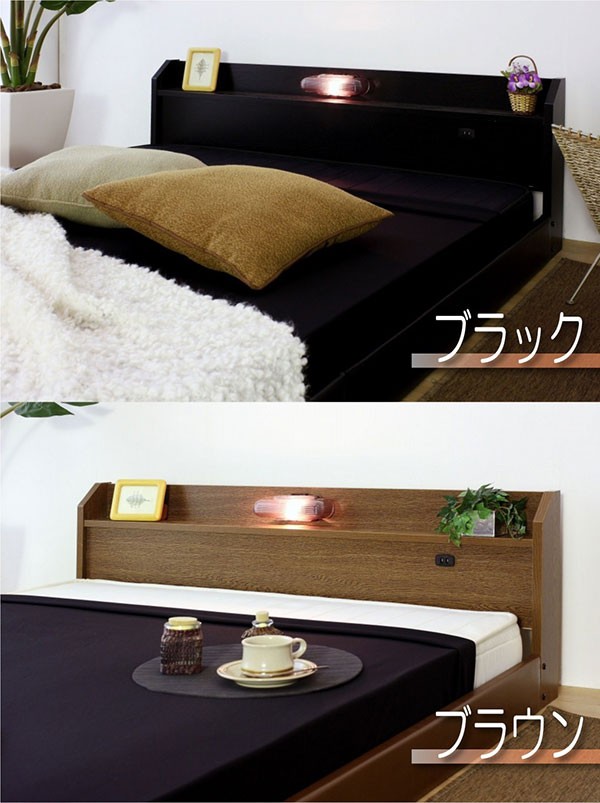 5％OFFクーポン対象 日本製 連結ベッド 照明付き フロアベッド キング