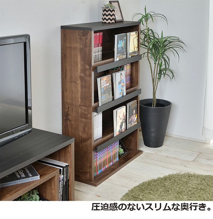 日本製 コミックラック 本棚 幅60 四段 4段 木目 おしゃれ ほんだな 扉