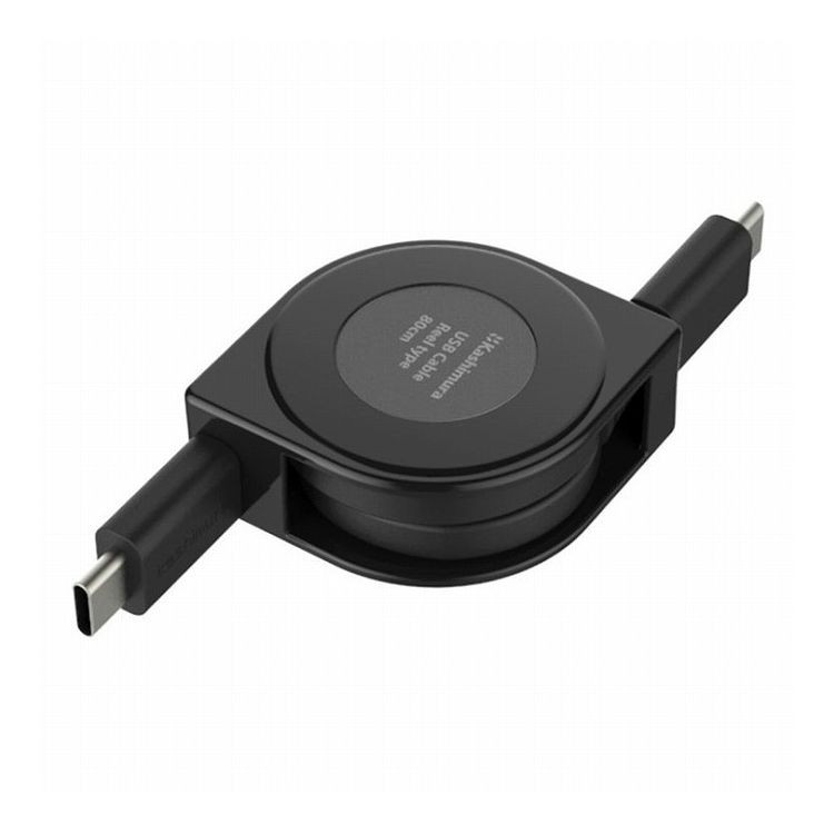 カシムラ スマホUSB充電&同期ケーブル 巻き取り式リール80cm PD60W対応