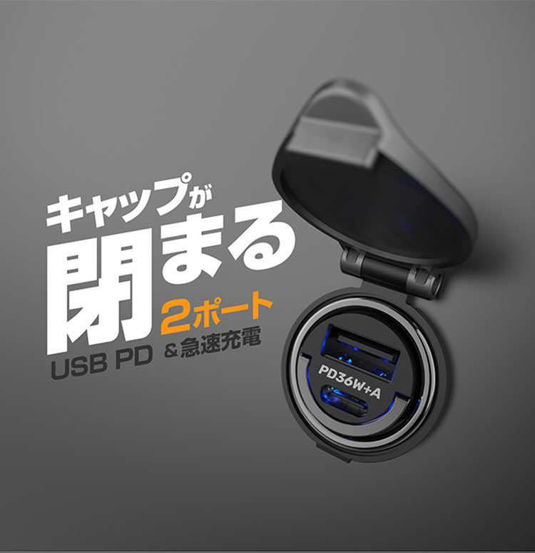 カシムラ 自動車DCソケット用USB電源 2ポート USB-A・Type-C USB PD