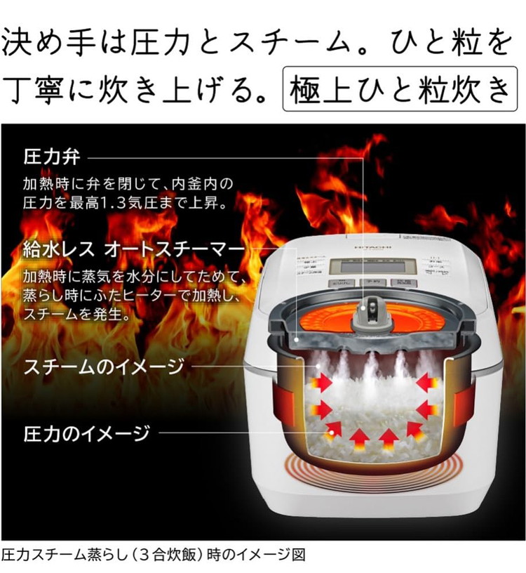 日立 圧力スチームIH ふっくら御膳 RZ-V100FM-W ホワイト 米老舗 外硬