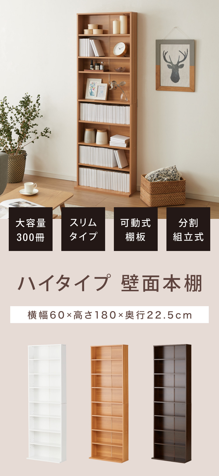 コミックラック ハイタイプ 幅60 高さ180 本棚 オープンラック カラー