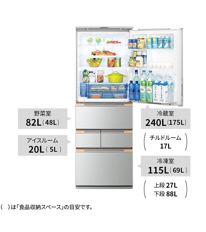 シャープ SJ-MW46H-S プラズマクラスター冷蔵庫 457L 5ドア 左右開き 