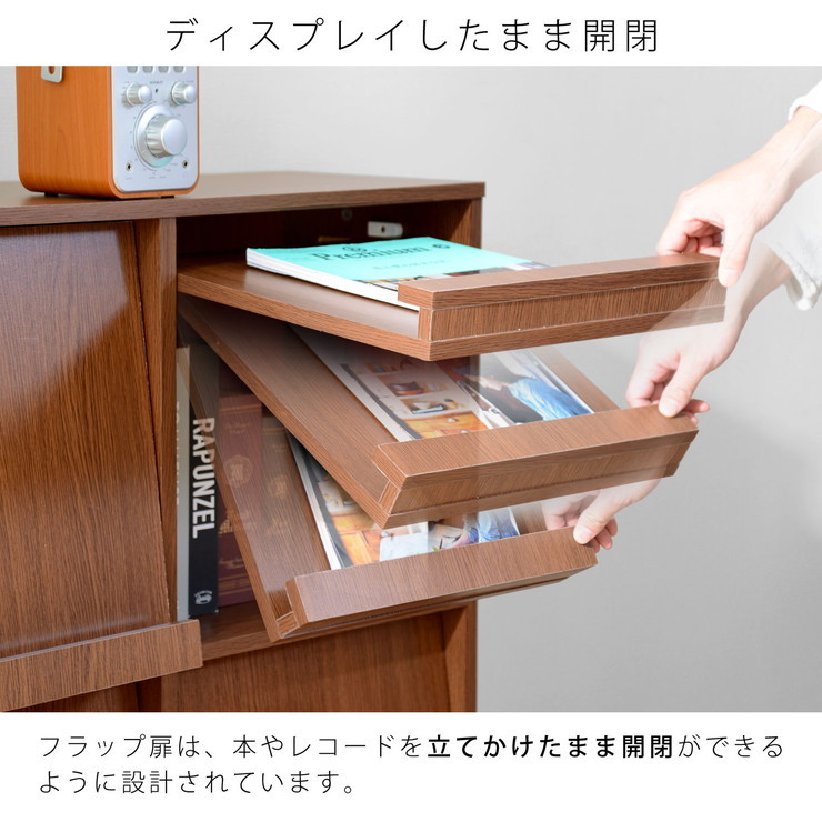 ディスプレイラック 2×2段 フラップ扉 扉付 キャビネット 薄型