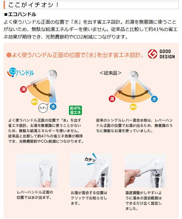 ハンドル LIXIL リクシル シングルレバー混合水栓 RSF-862Y エコ