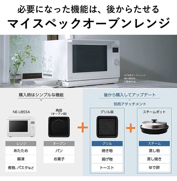 Panasonic パナソニック オーブンレンジ Bistro 25L ホワイト NE-UBS5A-W マイスペック スマートデザイン グリル  スチーム おまかせ調理