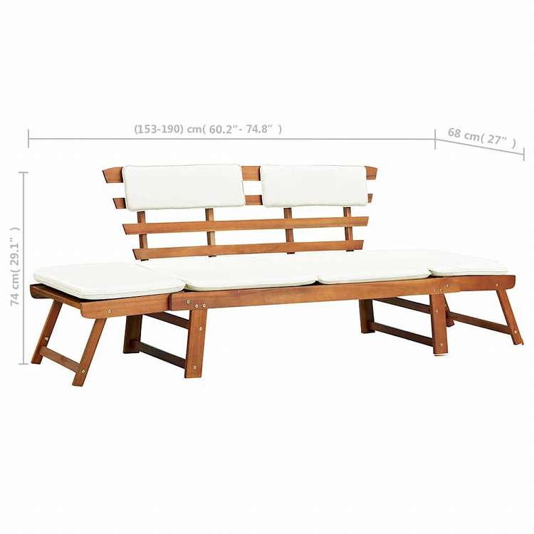 vidaXL ガーデンベンチ クッション付き 2-in-1 190cm アカシアの無垢材