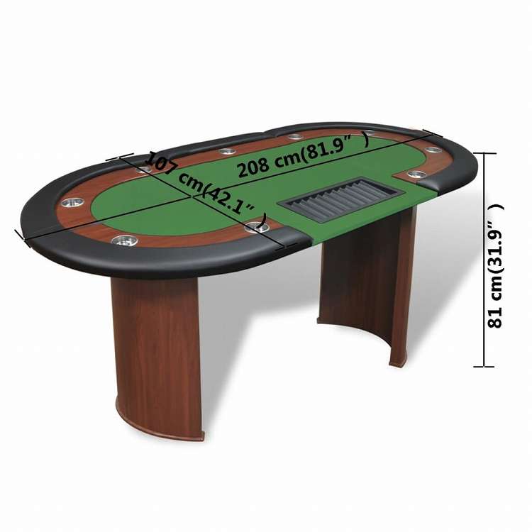 vidaXL 10人用ポーカーテーブル ディーラーエリア チップトレイ付き