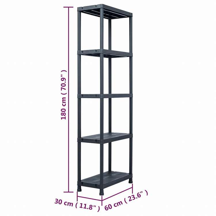 vidaXL 収納棚ラック ブラック 125kg 60x30x180cm プラスチック製