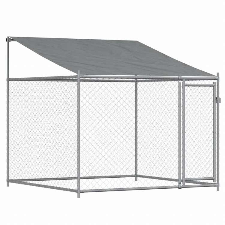 vidaXL 犬用ケージ ルーフ ドア付き グレー 4x2x2 m 亜鉛メッキ鋼