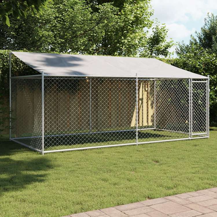 vidaXL 犬用ケージ ルーフ ドア付き グレー 4x2x2 m 亜鉛メッキ鋼