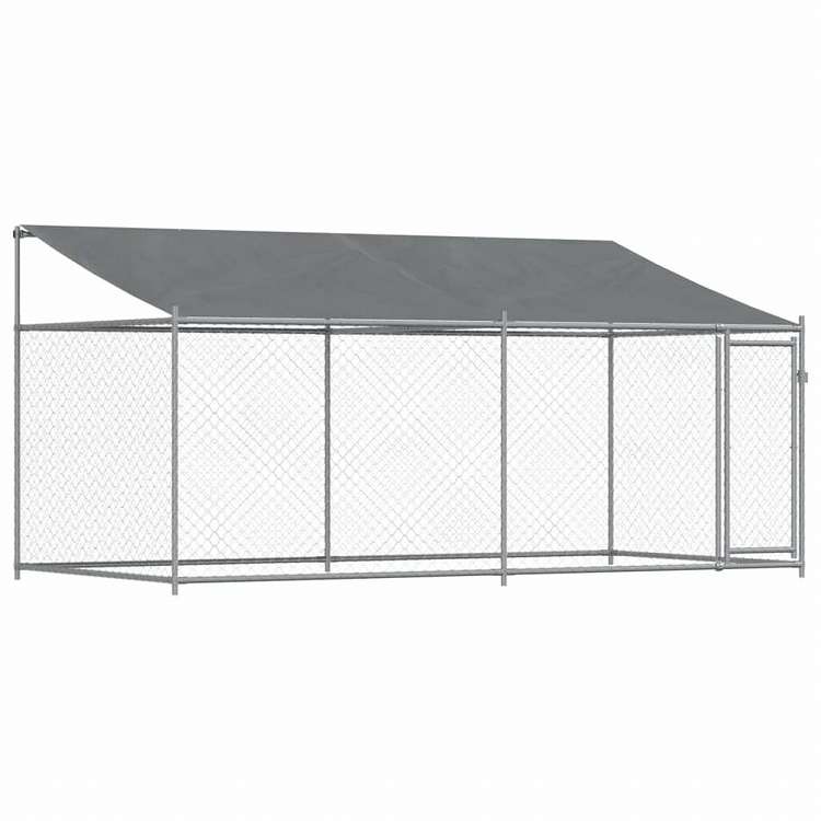 vidaXL 犬用ケージ ルーフ ドア付き グレー 4x2x2 m 亜鉛メッキ鋼