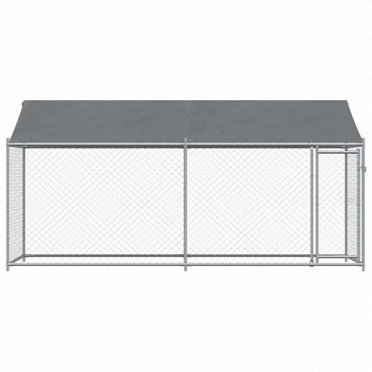 vidaXL 犬用ケージ ルーフ ドア付き グレー 4x2x2 m 亜鉛メッキ鋼