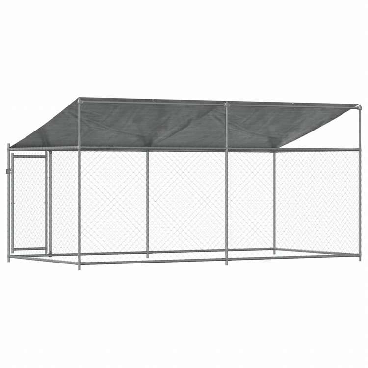 vidaXL 犬用ケージ ルーフ ドア付き グレー 4x2x2 m 亜鉛メッキ鋼