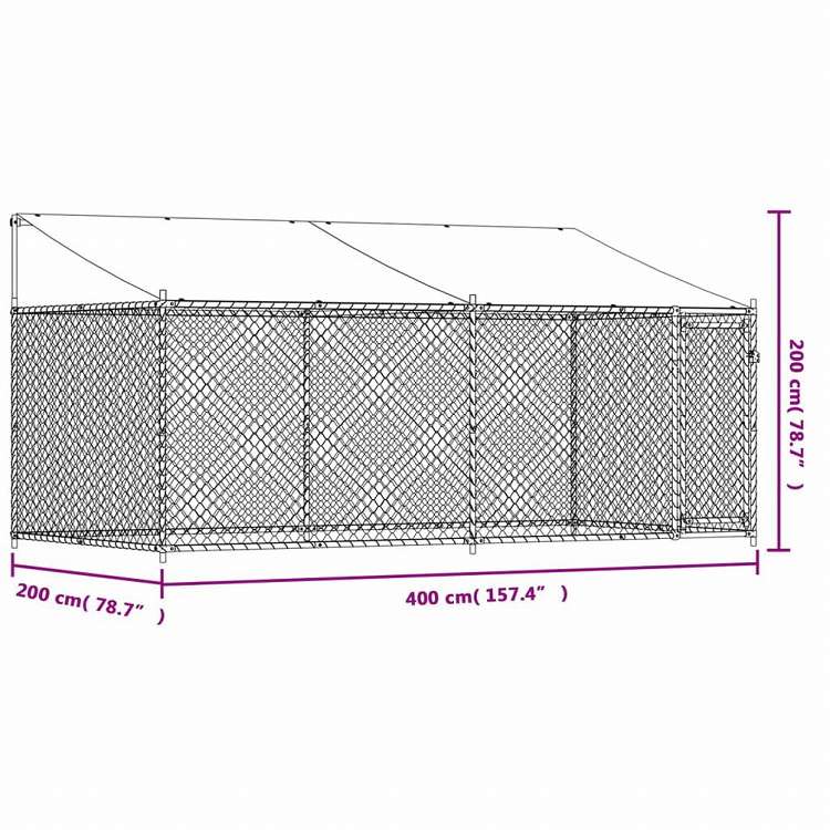 vidaXL 犬用ケージ ルーフ ドア付き グレー 4x2x2 m 亜鉛メッキ鋼