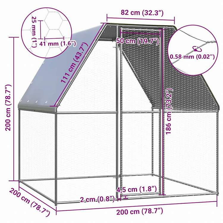 vidaXL 鶏小屋 シルバー グレー 2x2x2 m 亜鉛メッキ鋼動物 ペット用品