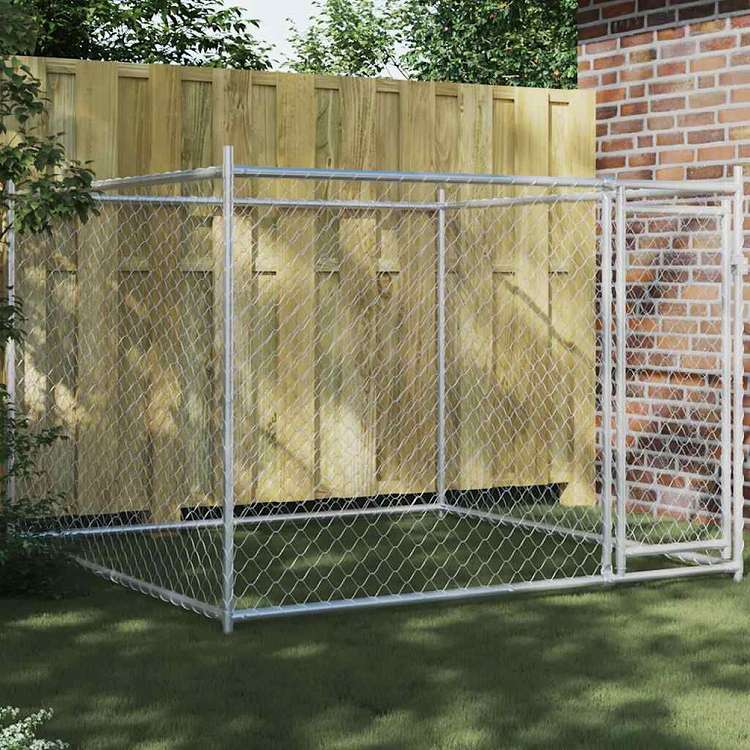 vidaXL 犬用ケージ ドア付き グレー 2x2x1.5 m 亜鉛メッキ鋼Animals
