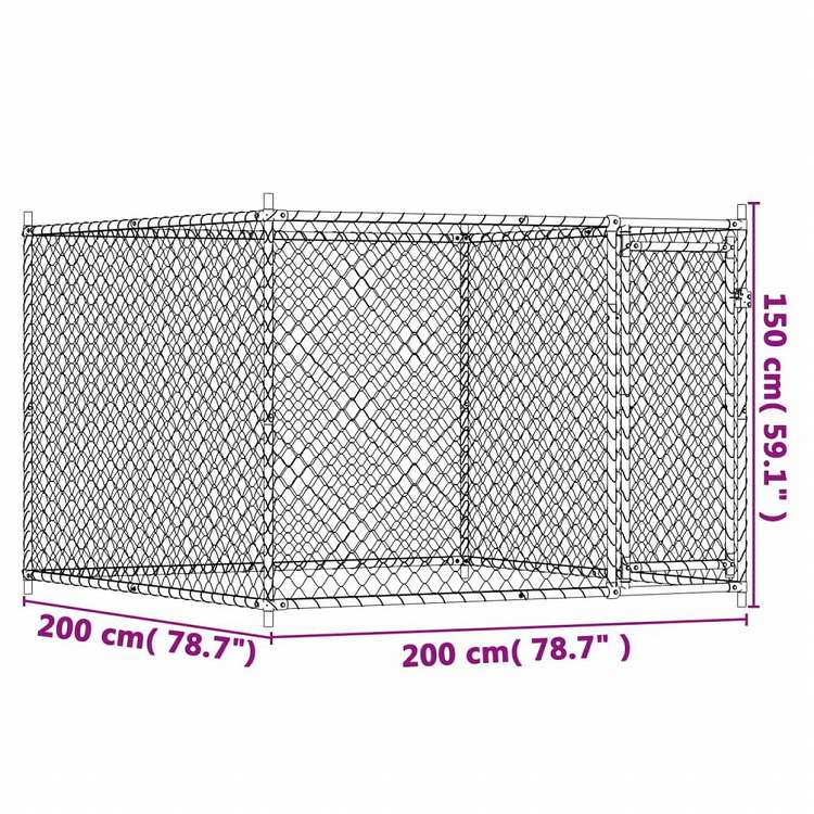 vidaXL 犬用ケージ ドア付き グレー 2x2x1.5 m 亜鉛メッキ鋼Animals