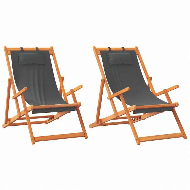 vidaXL 折りたたみビーチチェア 2点 布製 グレー家具 アウトドア家具