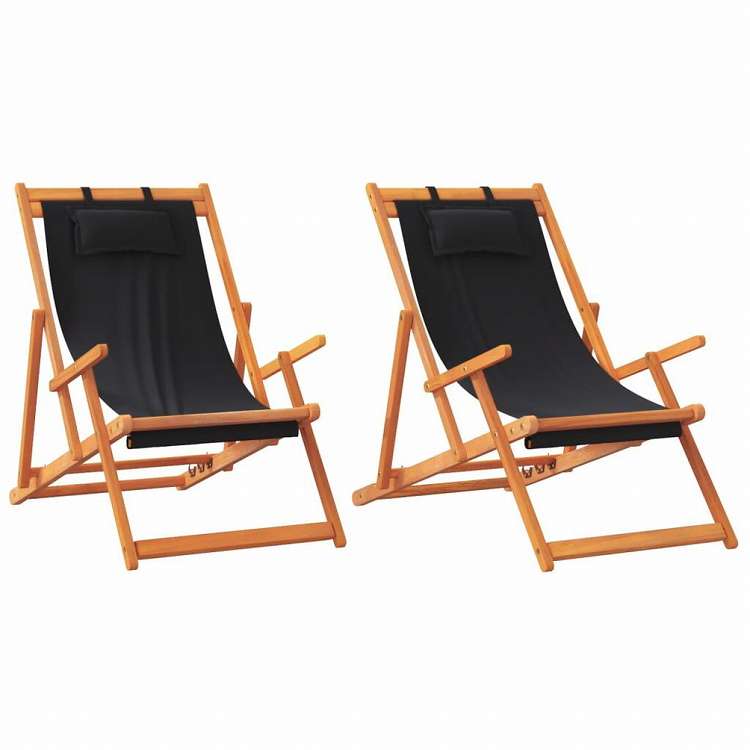 vidaXL 折りたたみビーチチェア 2点 布製 ブラック家具 アウトドア家具