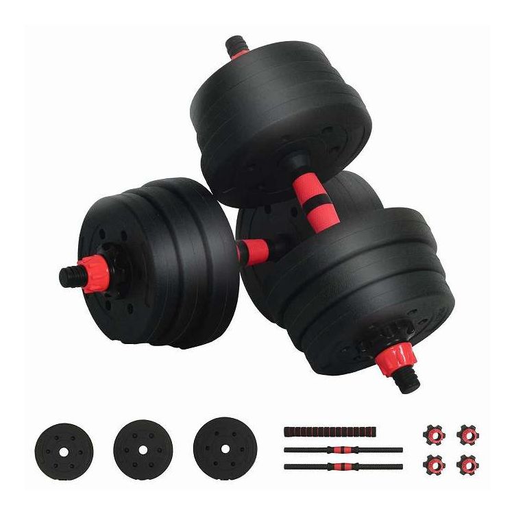 vidaXL 2-in-1 ダンベルバーベルセット 20kg 黒と赤 セメントと鉄砂