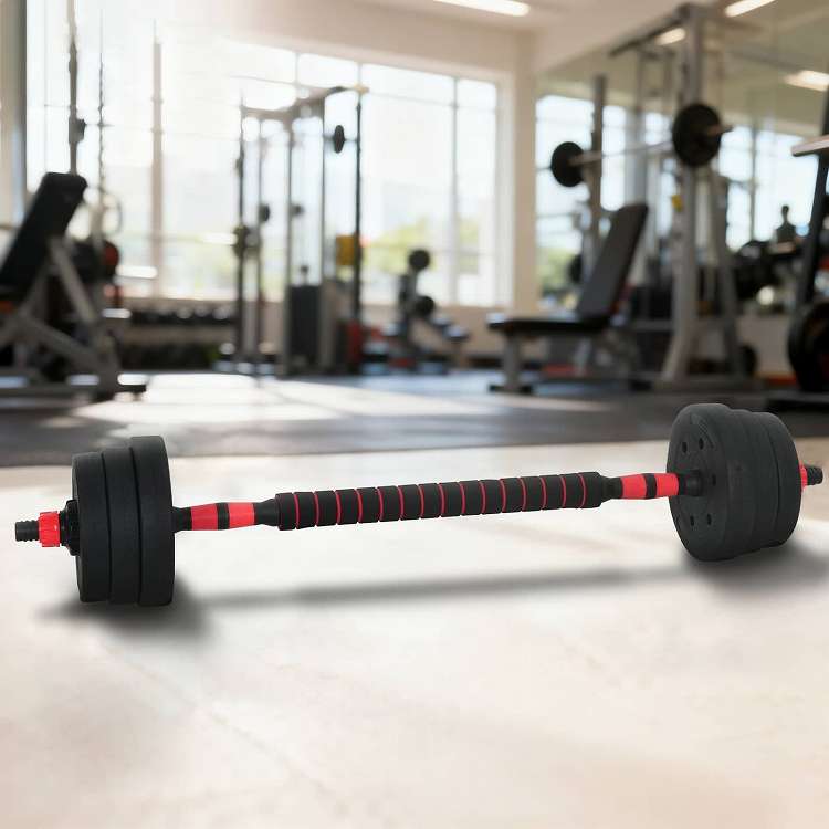 vidaXL 2-in-1 ダンベルバーベルセット 20kg 黒と赤 セメントと鉄砂