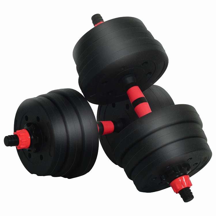 vidaXL 2-in-1 ダンベルバーベルセット 20kg 黒と赤 セメントと鉄砂