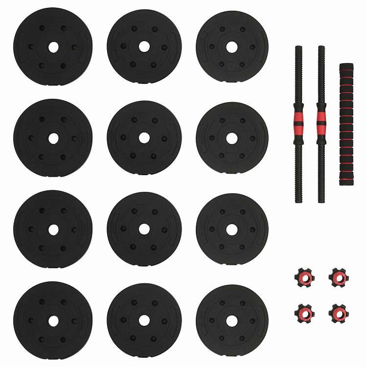 vidaXL 2-in-1 ダンベルバーベルセット 20kg 黒と赤 セメントと鉄砂
