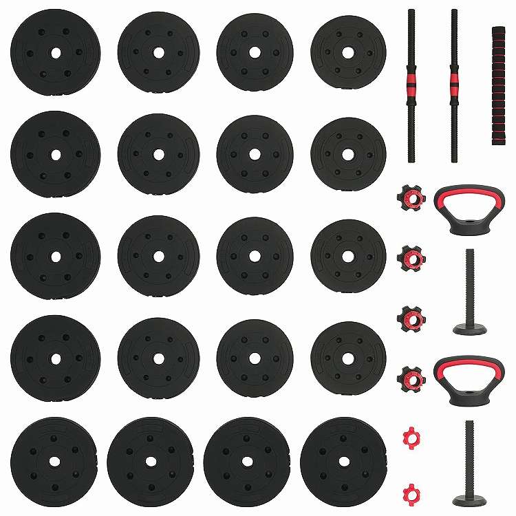vidaXL 4-in-1ダンベルセット 40kg 黒と赤 セメントと鉄砂スポーツ