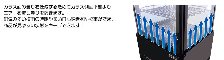 結露防止機能により商品がクリアに見えます！