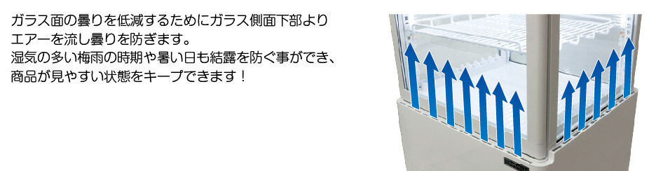 結露防止機能により商品がクリアに見えます！