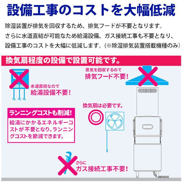 マルゼン 食器洗浄機 ドアタイプ 除湿排気装置付き 水道直結可能 貯湯タンク内蔵型
