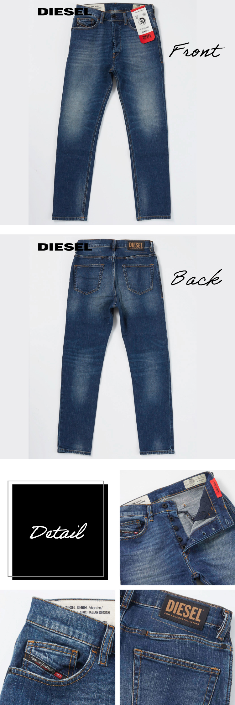 ディーゼル DIESEL ジーンズ デニム メンズ ブランド 27インチ ボタンフライ テーパード ストレッチ レザータグ D-EETAR 089AR