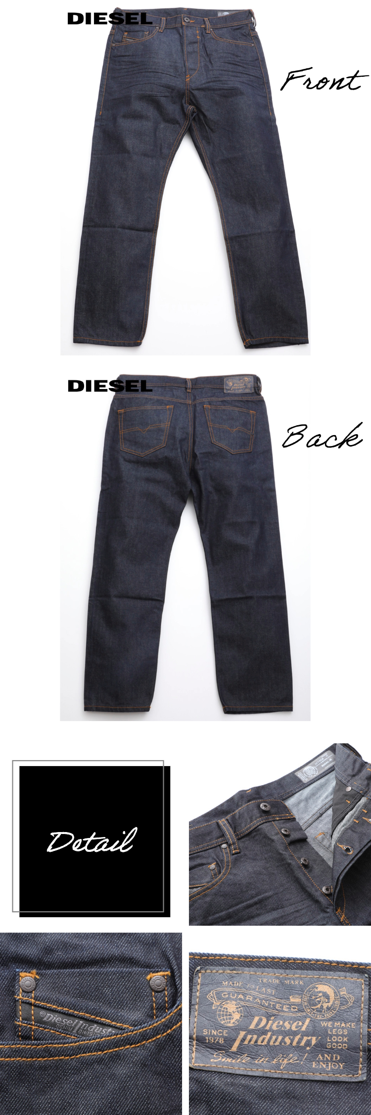 ディーゼル DIESEL ジーンズ デニム メンズ ブランド レアデニム ノンウォッシュ 生デニム スリム キャロット ボタンフライ レザータグ  RHIAL-R R8E50