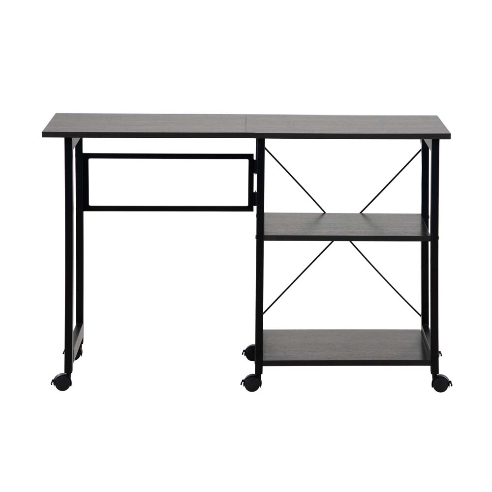 新品登場 パソコンデスク 折りたたみデスク 簡易デスク オフィスデスク 学習デスク 3段収納ラック キャスター付きブラックp |  | 03