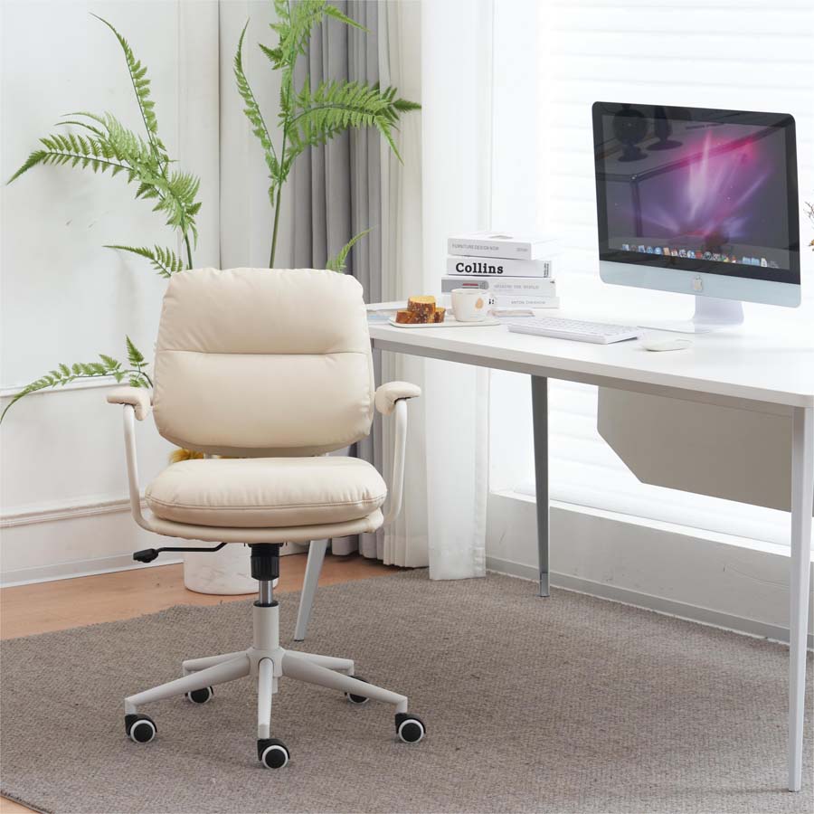 オフィスチェア 事務椅子 ベージュ  ワークチェア デスクチェア 学習椅子 おしゃれ 3Dソフトパッド 極上の座り心地 360°回転 椅子 シンプル北欧