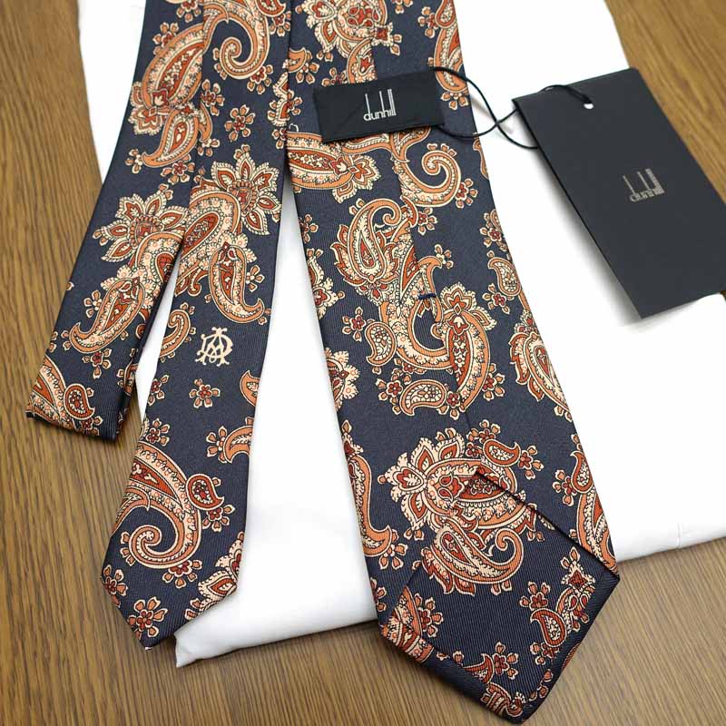 dunhill（ダンヒル） ネクタイ DH85 ネイビー/サーモンピンク (8cm